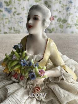 Luigi Fabris Italian Capodimonte Porcelain and Lace Dress Figurine (Yellow Top)
