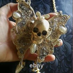 Luxury jewelry gothic art deco nouveau necklace pendant skull moth butterfly bib