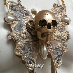 Luxury jewelry gothic art deco nouveau necklace pendant skull moth butterfly bib