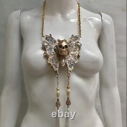 Luxury jewelry gothic art deco nouveau necklace pendant skull moth butterfly bib