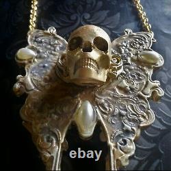 Luxury jewelry gothic art deco nouveau necklace pendant skull moth butterfly bib