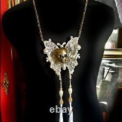 Luxury jewelry gothic art deco nouveau necklace pendant skull moth butterfly bib