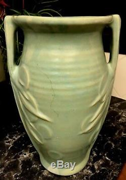 MCCOY Art DECO Pottery SAND DOLLAR MATTE Green Glaze Vase 14 TALL USA