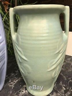 MCCOY Art DECO Pottery SAND DOLLAR MATTE Green Glaze Vase 14 TALL USA