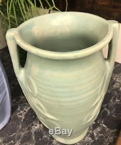 MCCOY Art DECO Pottery SAND DOLLAR MATTE Green Glaze Vase 14 TALL USA