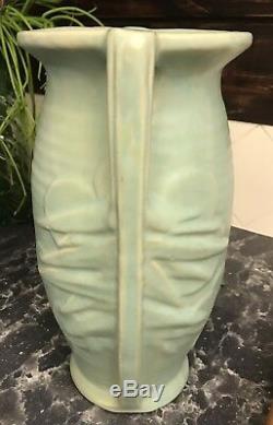 MCCOY Art DECO Pottery SAND DOLLAR MATTE Green Glaze Vase 14 TALL USA