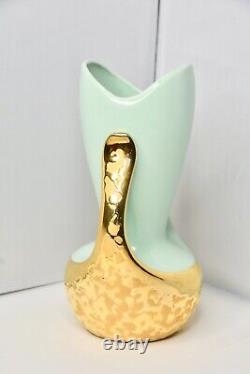 MCM Art Deco Encrusted Weeping 24k Gold Plated Ceramic Urn Vase