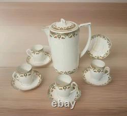 MZ Austria Porcelain Art Deco Era SET 4 Demitasse Cup + 5 Saucer + Chocolate Pot