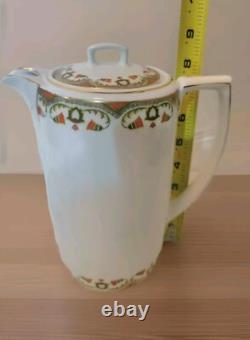 MZ Austria Porcelain Art Deco Era SET 4 Demitasse Cup + 5 Saucer + Chocolate Pot