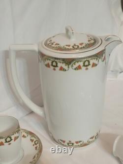 MZ Austria Porcelain Art Deco Era SET 4 Demitasse Cup + 5 Saucer + Chocolate Pot