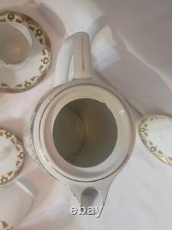 MZ Austria Porcelain Art Deco Era SET 4 Demitasse Cup + 5 Saucer + Chocolate Pot