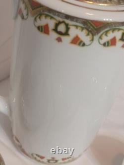 MZ Austria Porcelain Art Deco Era SET 4 Demitasse Cup + 5 Saucer + Chocolate Pot