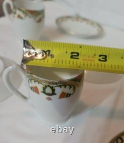 MZ Austria Porcelain Art Deco Era SET 4 Demitasse Cup + 5 Saucer + Chocolate Pot