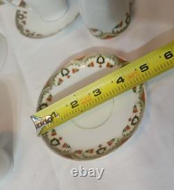 MZ Austria Porcelain Art Deco Era SET 4 Demitasse Cup + 5 Saucer + Chocolate Pot