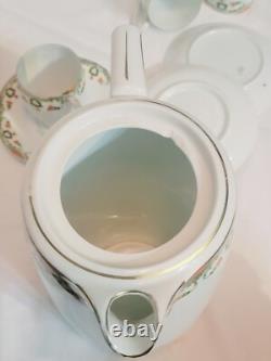 MZ Austria Porcelain Art Deco Era SET 4 Demitasse Cup + 5 Saucer + Chocolate Pot