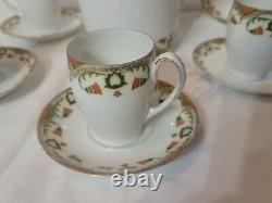 MZ Austria Porcelain Art Deco Era SET Demitasse x4, Saucer x5, Chocolate Pot