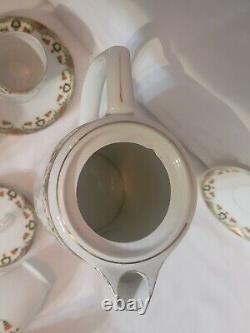 MZ Austria Porcelain Art Deco Era SET Demitasse x4, Saucer x5, Chocolate Pot