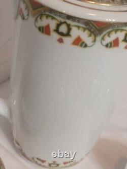 MZ Austria Porcelain Art Deco Era SET Demitasse x4, Saucer x5, Chocolate Pot