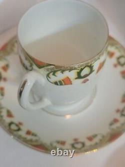 MZ Austria Porcelain Art Deco Era SET Demitasse x4, Saucer x5, Chocolate Pot