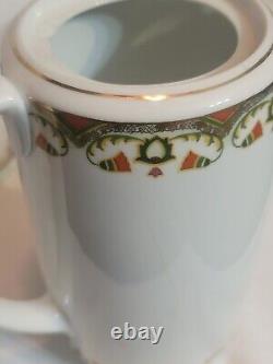 MZ Austria Porcelain Art Deco Era SET Demitasse x4, Saucer x5, Chocolate Pot