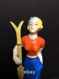 Made in Japan Art Deco Stylish Lady with Skis