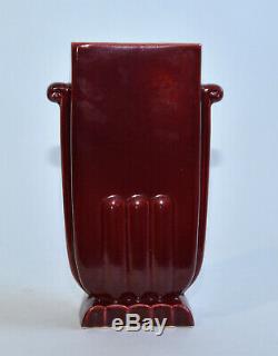 Maroon & Gray 11 Tall Art Deco Pottery Vase Vintage Square Flower Decorative