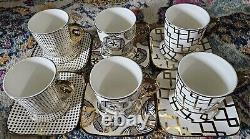 Mary Kay Gold Porcelain Polka Dots Art Deco Design Tea Cup/Coffee Mug Saucer x6