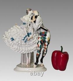 Meissen Art Deco Figural Group Harlequin & Columbine by Scheurich, c 1920