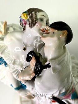 Meissen Art Deco Figural Group Harlequin & Columbine by Scheurich, c 1920