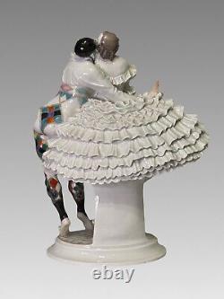 Meissen Art Deco Figural Group Harlequin & Columbine by Scheurich, c 1920