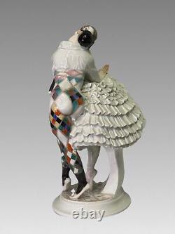 Meissen Art Deco Figural Group Harlequin & Columbine by Scheurich, c 1920