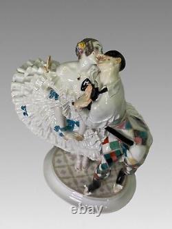 Meissen Art Deco Figural Group Harlequin & Columbine by Scheurich, c 1920