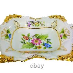 Meissen Porcelain Hand Painted Serving Dish Platter with Flowers and Gold