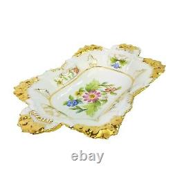 Meissen Porcelain Hand Painted Serving Dish Platter with Flowers and Gold