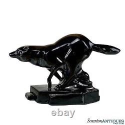 Mid-Century Art Deco Black Porcelain Fox Wolf Figural Sculpture