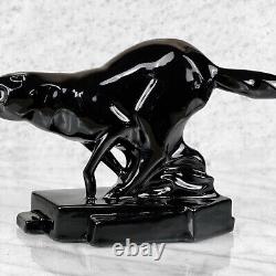 Mid-Century Art Deco Black Porcelain Fox Wolf Figural Sculpture