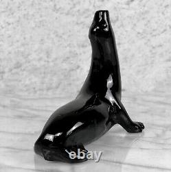Mid-Century Art Deco Black Porcelain Seal Figural Sculpture