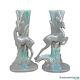 Mid-century Art Deco Gray Drip Glaze Porcelain Gazelle Vase A Pair