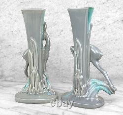 Mid-Century Art Deco Gray Drip Glaze Porcelain Gazelle Vase A Pair