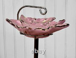 Mid-Century Art Deco Pink Foliage Porcelain Smokers Stand Ashtray