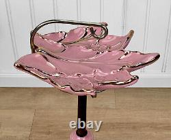 Mid-Century Art Deco Pink Foliage Porcelain Smokers Stand Ashtray