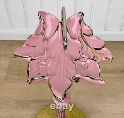 Mid-Century Art Deco Pink Foliage Porcelain Smokers Stand Ashtray