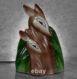 Mid-Century Art Deco Porcelain Double Deer TV Lamp with Planter