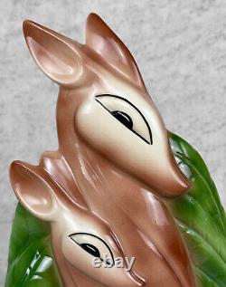 Mid-Century Art Deco Porcelain Double Deer TV Lamp with Planter