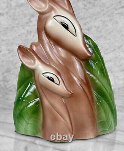 Mid-Century Art Deco Porcelain Double Deer TV Lamp with Planter