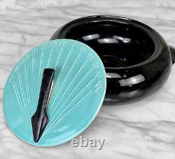 Mid-Century Art Deco Porcelain Turquoise Sun Dial Casserole Dish with Lid