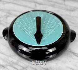 Mid-Century Art Deco Porcelain Turquoise Sun Dial Casserole Dish with Lid