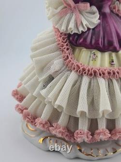 Mid Century Authentic Dresden Lace Porcelain Lady Figurine Rococo Dress Handmade