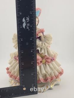 Mid Century Authentic Dresden Lace Porcelain Lady Figurine Rococo Dress Handmade