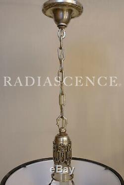 Miller Art Deco Hollywood Regency Glass Porcelain Silver Chandelier Hanging Lamp